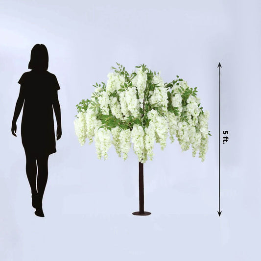 5ft Freestanding White Wisteria Artificial Tree â€“ Cascading Silk Flower Display for Weddings & Events - Bell Racket Store