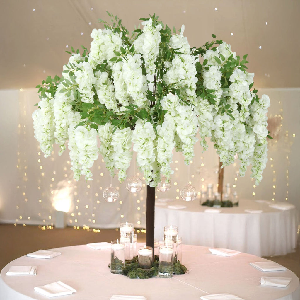 5ft Freestanding White Wisteria Artificial Tree â€“ Cascading Silk Flower Display for Weddings & Events - Bell Racket Store
