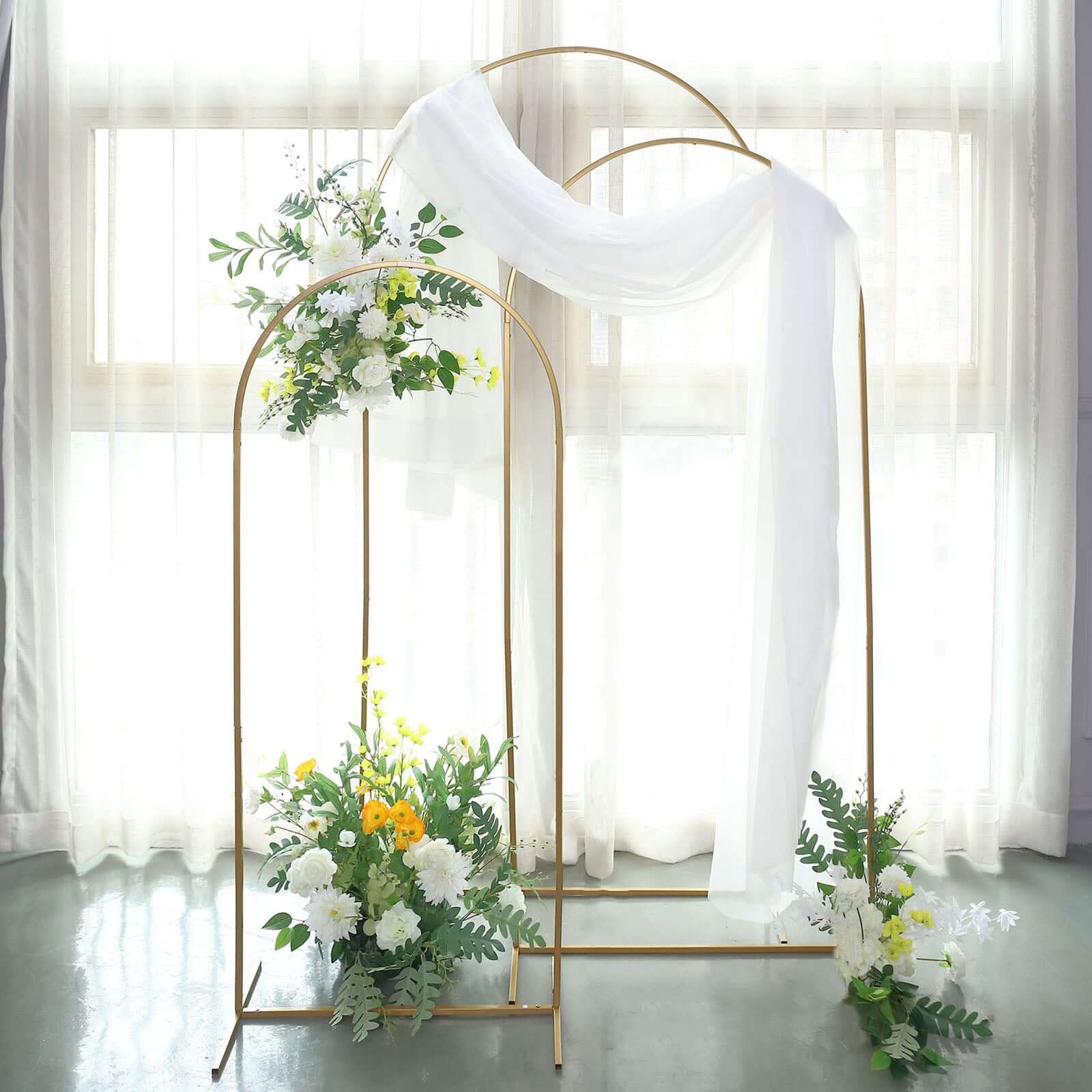 5ft Gold Metal Wedding Arch Chiara Backdrop Stand Floral Display Frame With Round Top - Bell Racket Store
