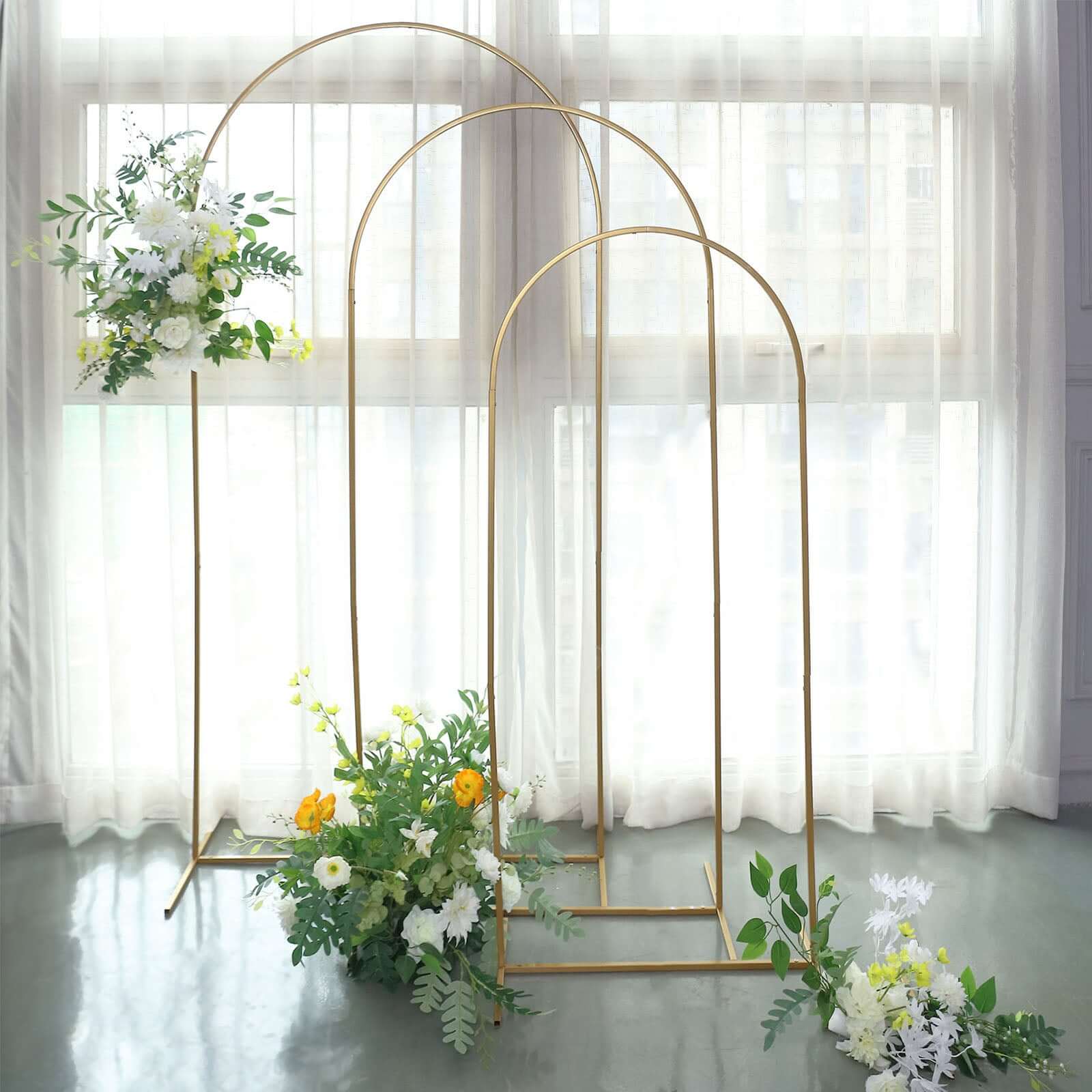 5ft Gold Metal Wedding Arch Chiara Backdrop Stand Floral Display Frame With Round Top - Bell Racket Store