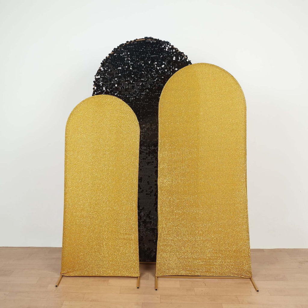 5ft Gold Shimmer Tinsel Spandex Chiara Backdrop Stand Cover For Fitted Round Top Wedding Arch - Bell Racket Store