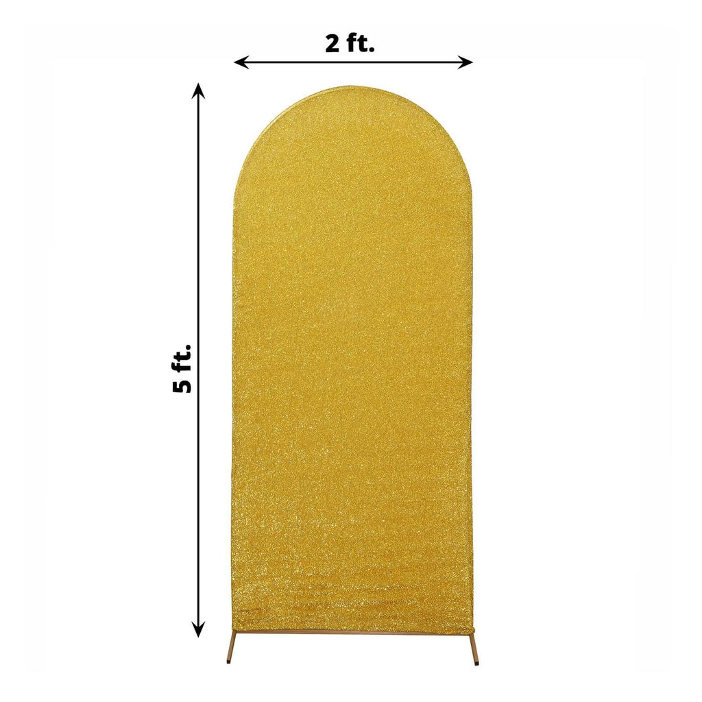 5ft Gold Shimmer Tinsel Spandex Chiara Backdrop Stand Cover For Fitted Round Top Wedding Arch - Bell Racket Store