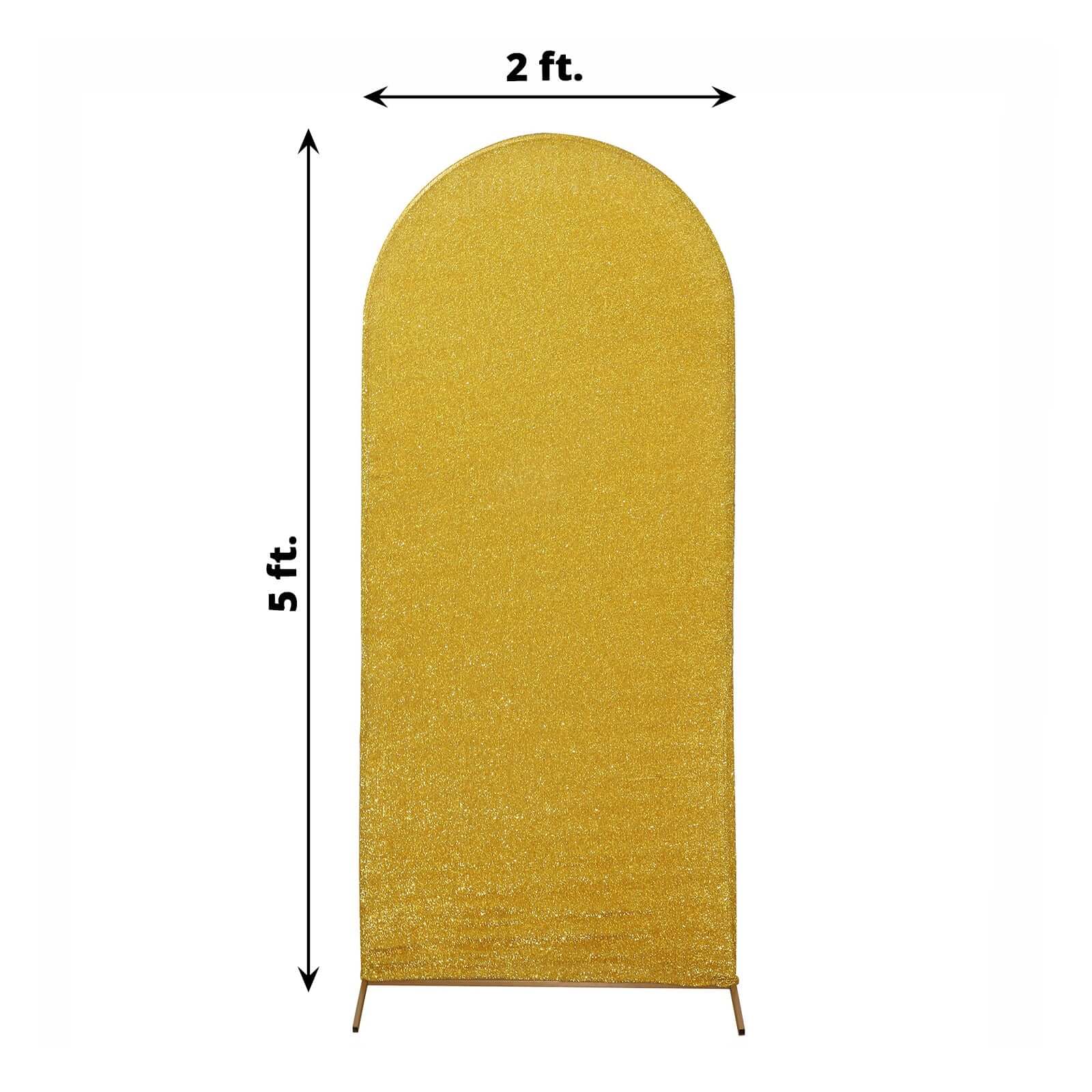 5ft Gold Shimmer Tinsel Spandex Chiara Backdrop Stand Cover For Fitted Round Top Wedding Arch - Bell Racket Store