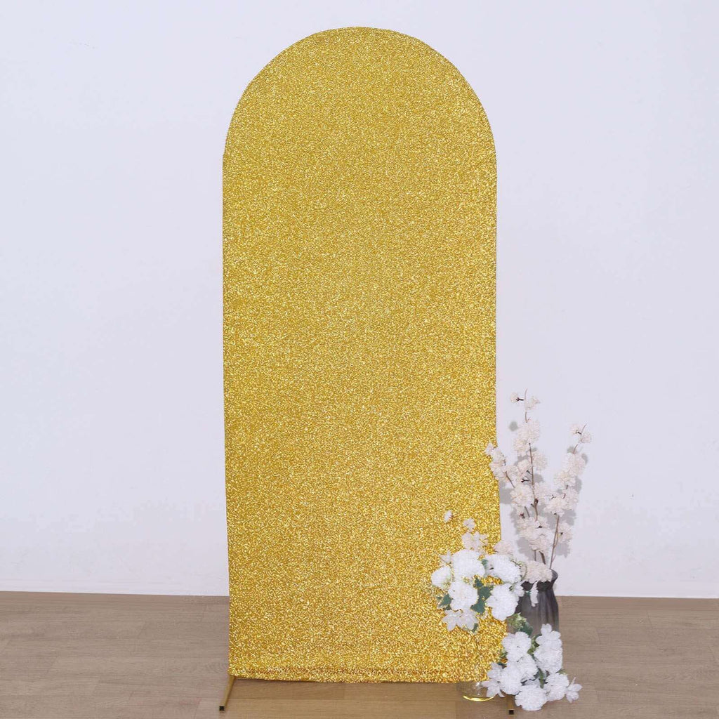 5ft Gold Shimmer Tinsel Spandex Chiara Backdrop Stand Cover For Fitted Round Top Wedding Arch - Bell Racket Store
