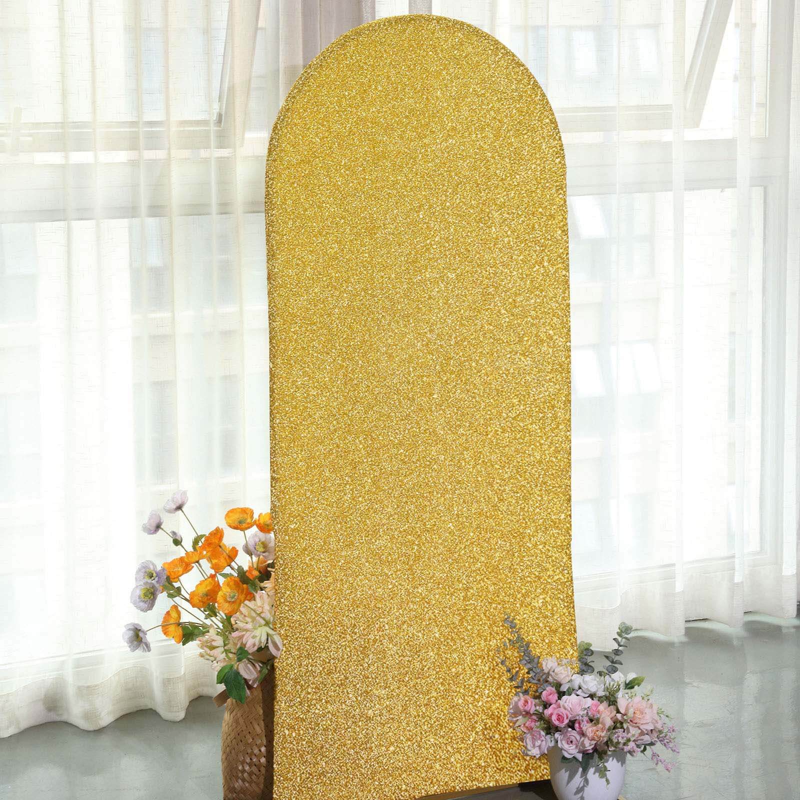 5ft Gold Shimmer Tinsel Spandex Chiara Backdrop Stand Cover For Fitted Round Top Wedding Arch - Bell Racket Store