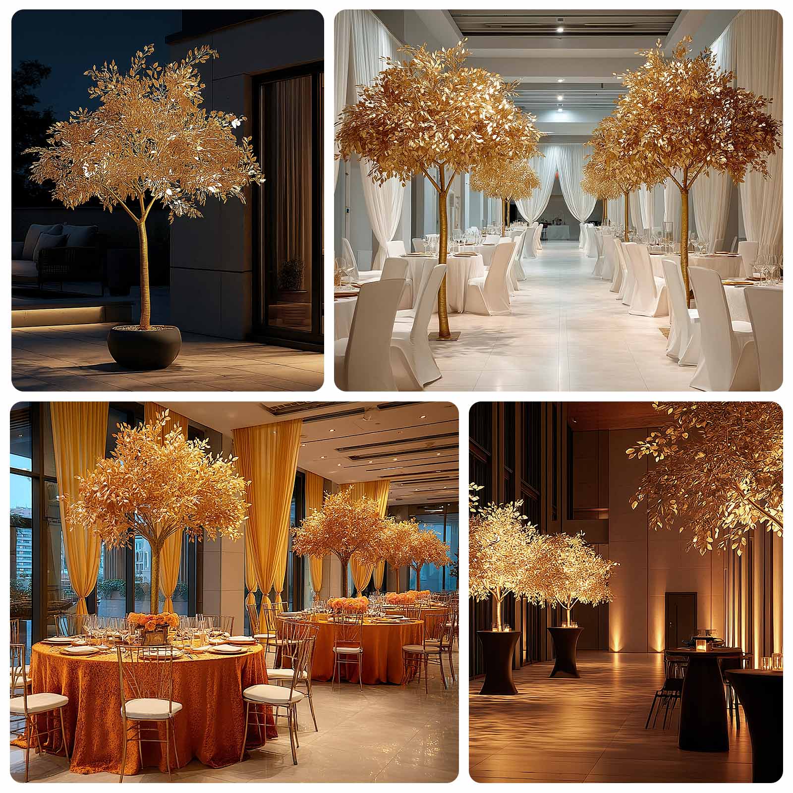 5ft Golden Faux Leaf Trees with Natural - Look Trunks â€“ Floor DÃ©cor for Venues & Events - Bell Racket Store