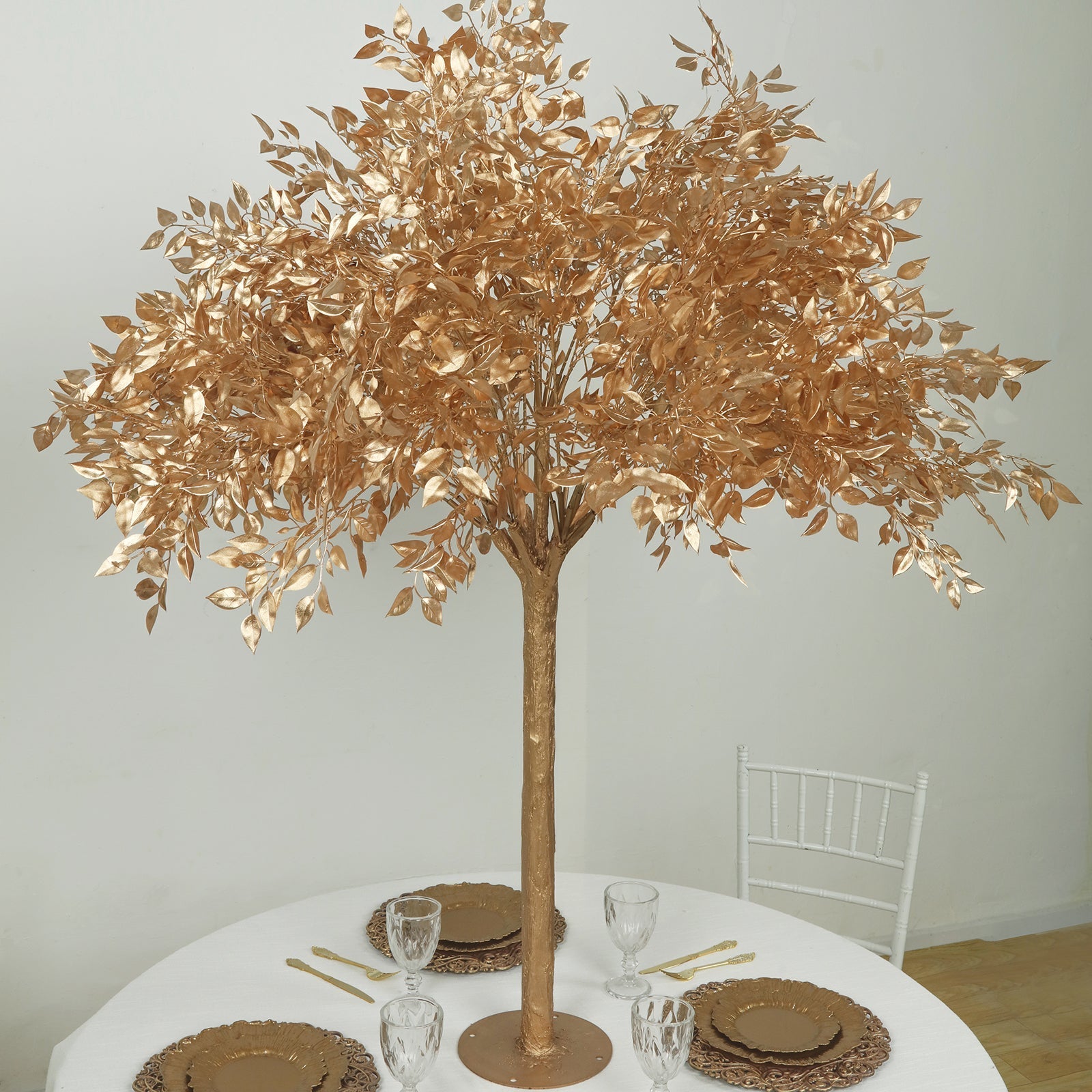 5ft Golden Faux Leaf Trees with Natural - Look Trunks â€“ Floor DÃ©cor for Venues & Events - Bell Racket Store
