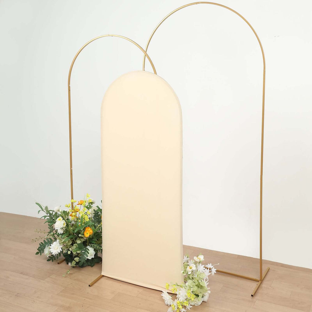 5ft Matte Beige Spandex Fitted Chiara Backdrop Stand Cover For Round Top Wedding Arch - Bell Racket Store