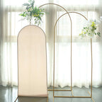 5ft Matte Beige Spandex Fitted Chiara Backdrop Stand Cover For Round Top Wedding Arch - Bell Racket Store