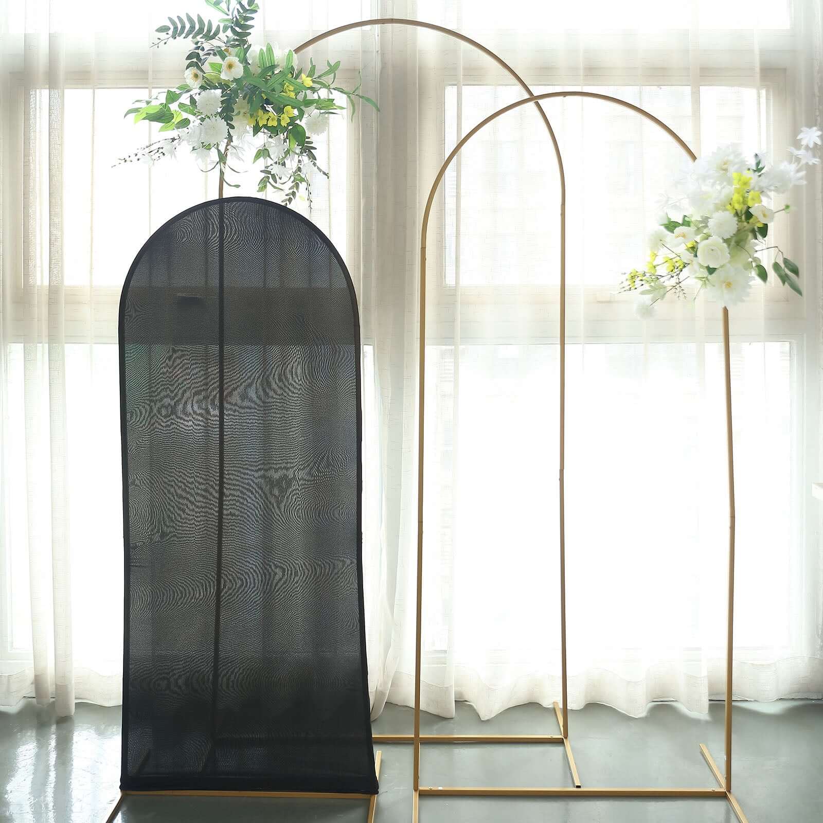 5ft Matte Black Spandex Fitted Chiara Backdrop Stand Cover For Round Top Wedding Arch - Bell Racket Store