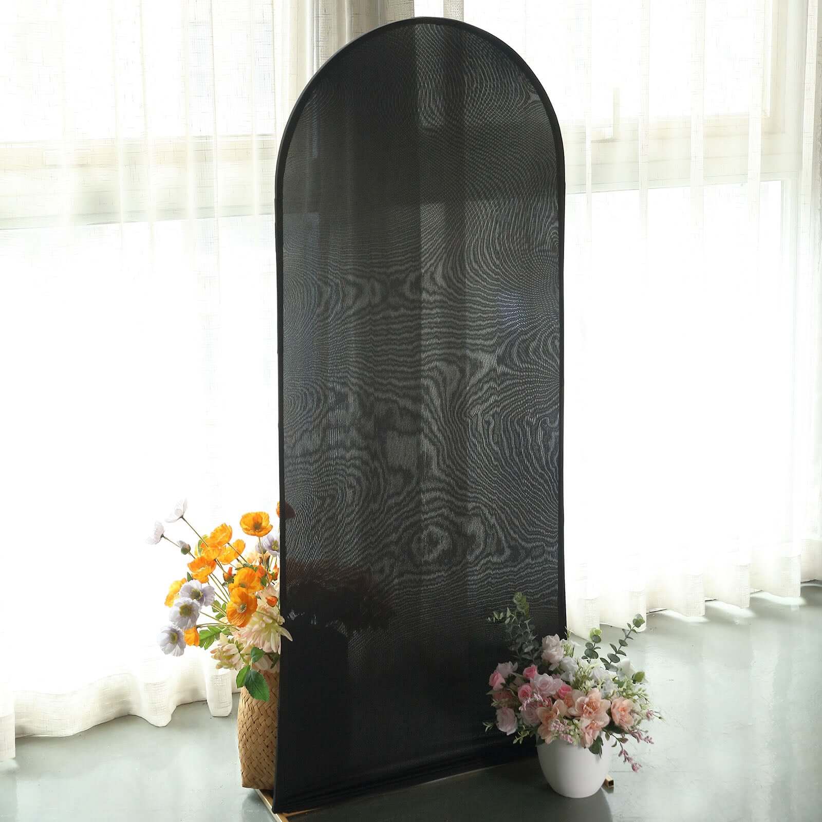 5ft Matte Black Spandex Fitted Chiara Backdrop Stand Cover For Round Top Wedding Arch - Bell Racket Store