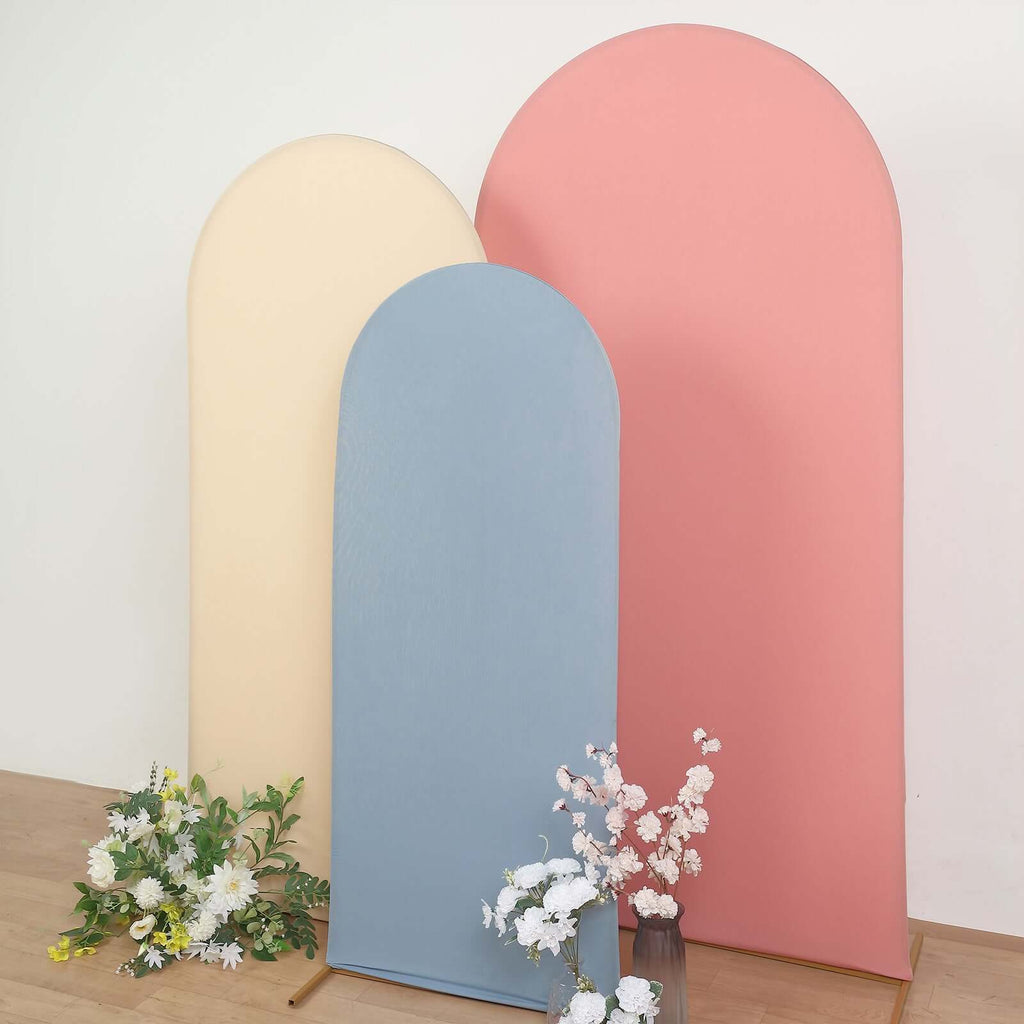 5ft Matte Dusty Blue Spandex Fitted Chiara Backdrop Stand Cover For Round Top Wedding Arch - Bell Racket Store