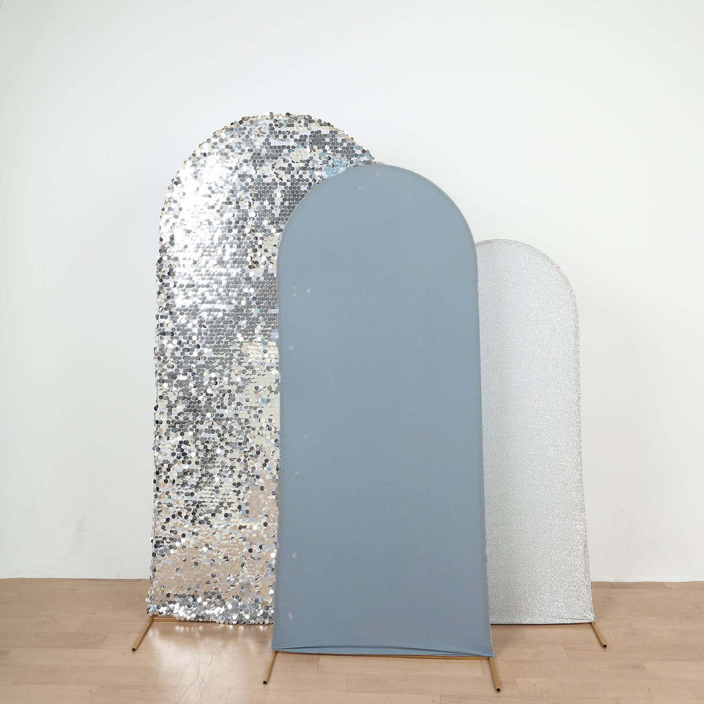 5ft Matte Dusty Blue Spandex Fitted Chiara Backdrop Stand Cover For Round Top Wedding Arch - Bell Racket Store