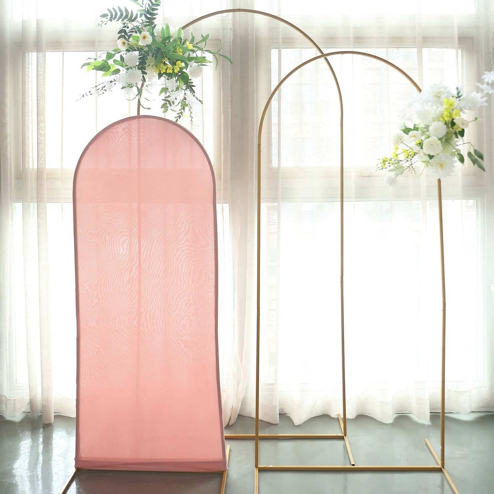 5ft Matte Dusty Rose Spandex Fitted Chiara Backdrop Stand Cover For Round Top Wedding Arch - Bell Racket Store