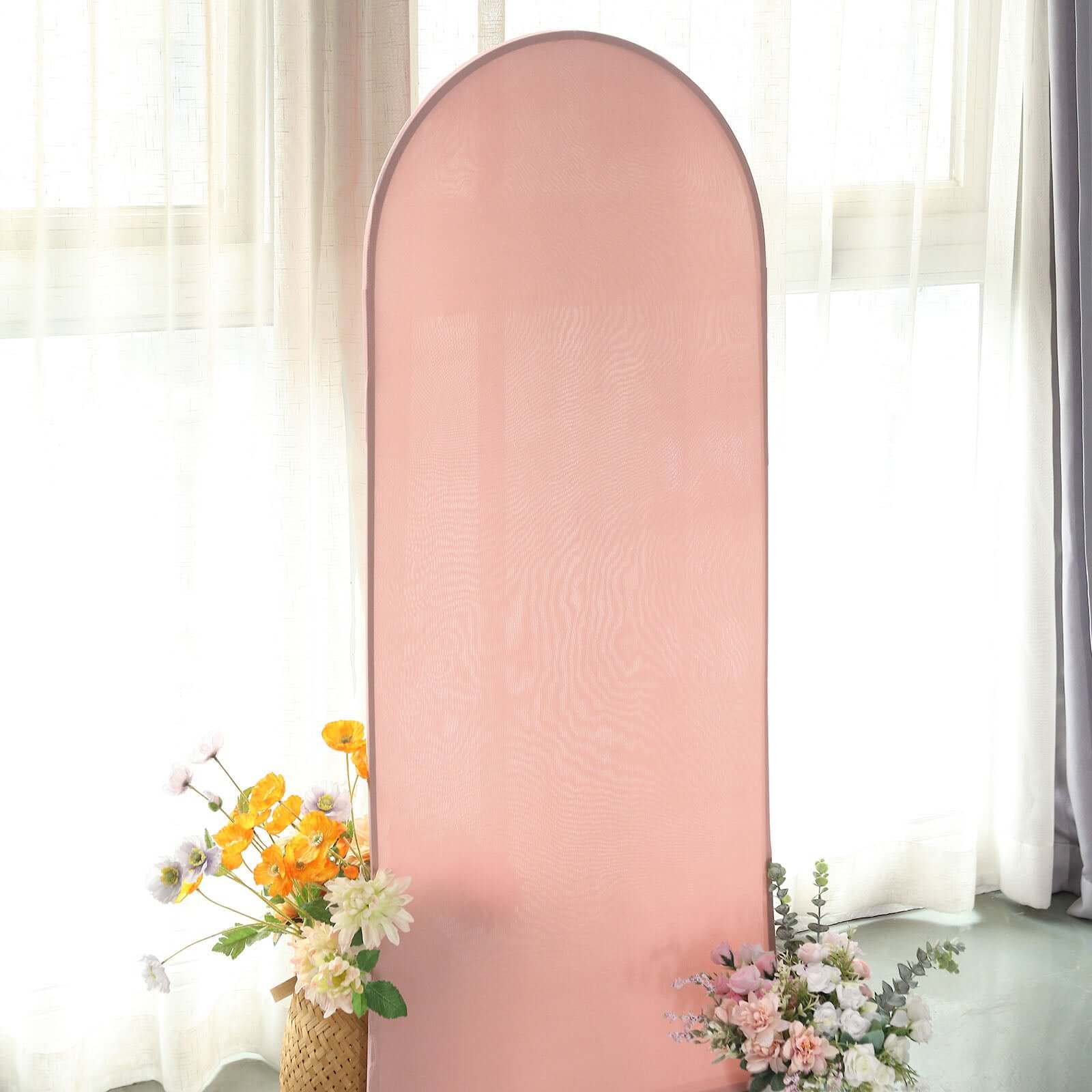 5ft Matte Dusty Rose Spandex Fitted Chiara Backdrop Stand Cover For Round Top Wedding Arch - Bell Racket Store