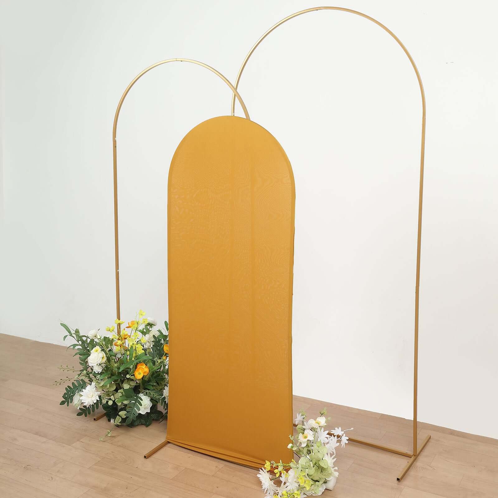 5ft Matte Gold Spandex Fitted Chiara Backdrop Stand Cover For Round Top Wedding Arch - Bell Racket Store