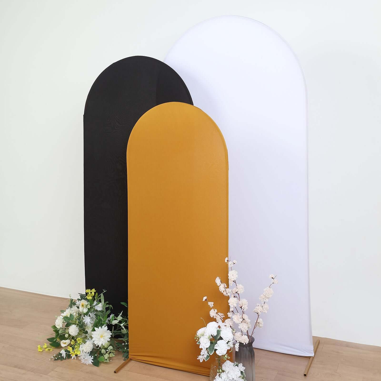 5ft Matte Gold Spandex Fitted Chiara Backdrop Stand Cover For Round Top Wedding Arch - Bell Racket Store