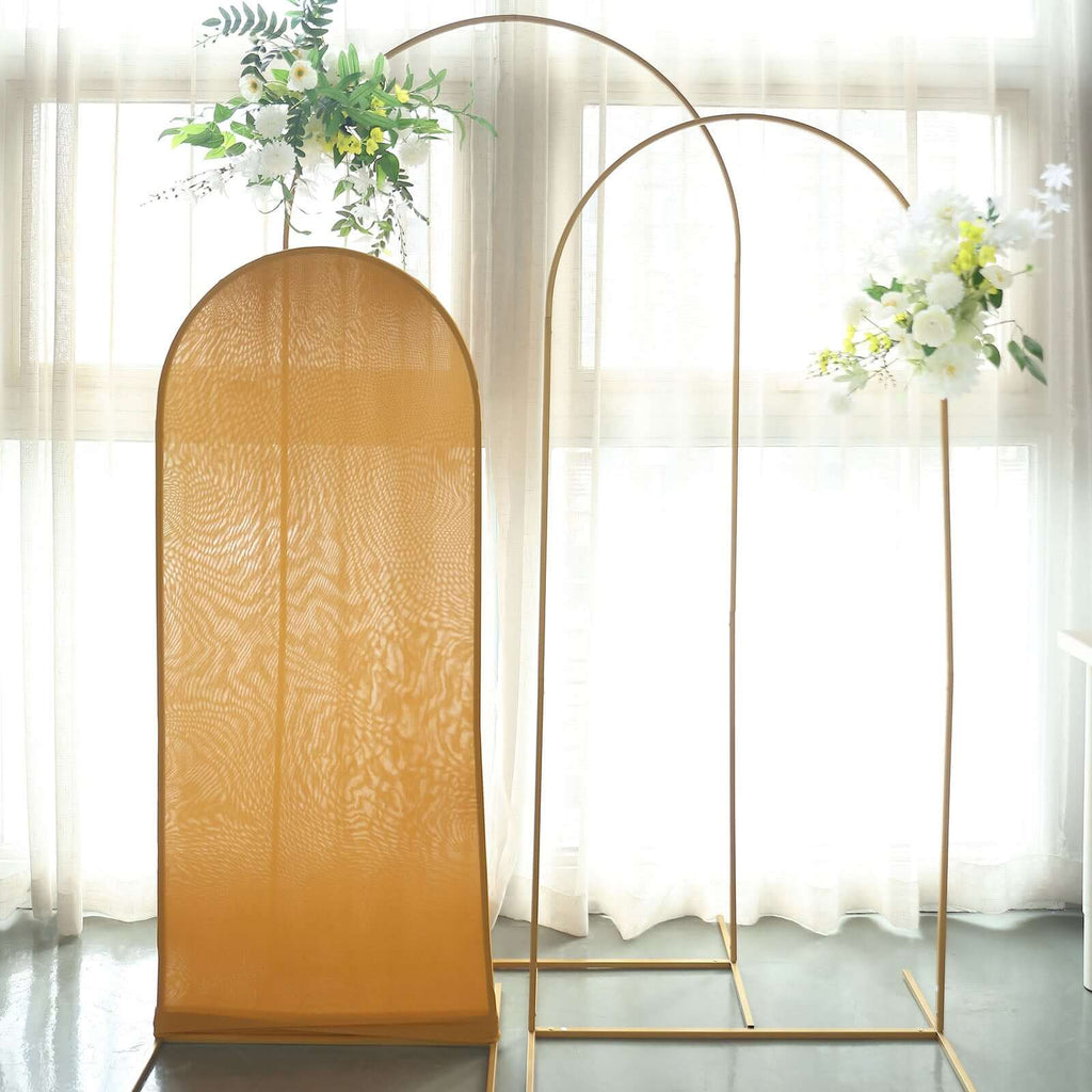 5ft Matte Gold Spandex Fitted Chiara Backdrop Stand Cover For Round Top Wedding Arch - Bell Racket Store