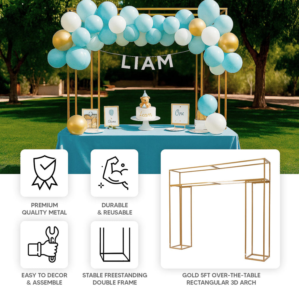 5ft Over the Table Stand in Gold, Freestanding Rectangular Double Frame Over the Table Rod for Floral Balloon DÃ©cor - Bell Racket Store