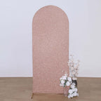 5ft Rose Gold Shimmer Tinsel Spandex Chiara Backdrop Stand Cover For Fitted Round Top Wedding Arch - Bell Racket Store