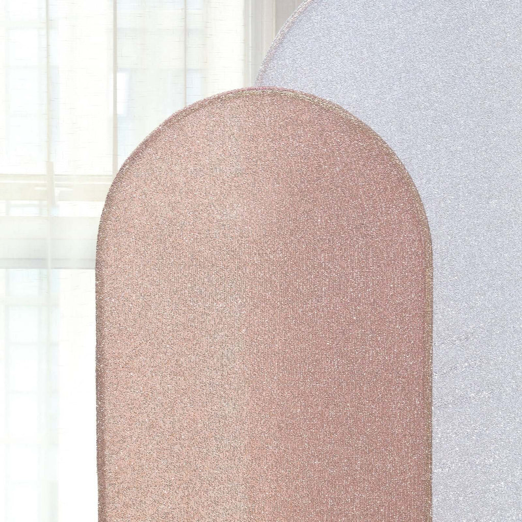 5ft Rose Gold Shimmer Tinsel Spandex Chiara Backdrop Stand Cover For Fitted Round Top Wedding Arch - Bell Racket Store