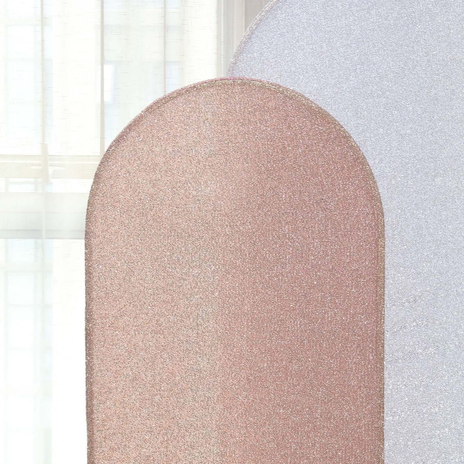 5ft Rose Gold Shimmer Tinsel Spandex Chiara Backdrop Stand Cover For Fitted Round Top Wedding Arch - Bell Racket Store