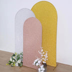 5ft Rose Gold Shimmer Tinsel Spandex Chiara Backdrop Stand Cover For Fitted Round Top Wedding Arch - Bell Racket Store