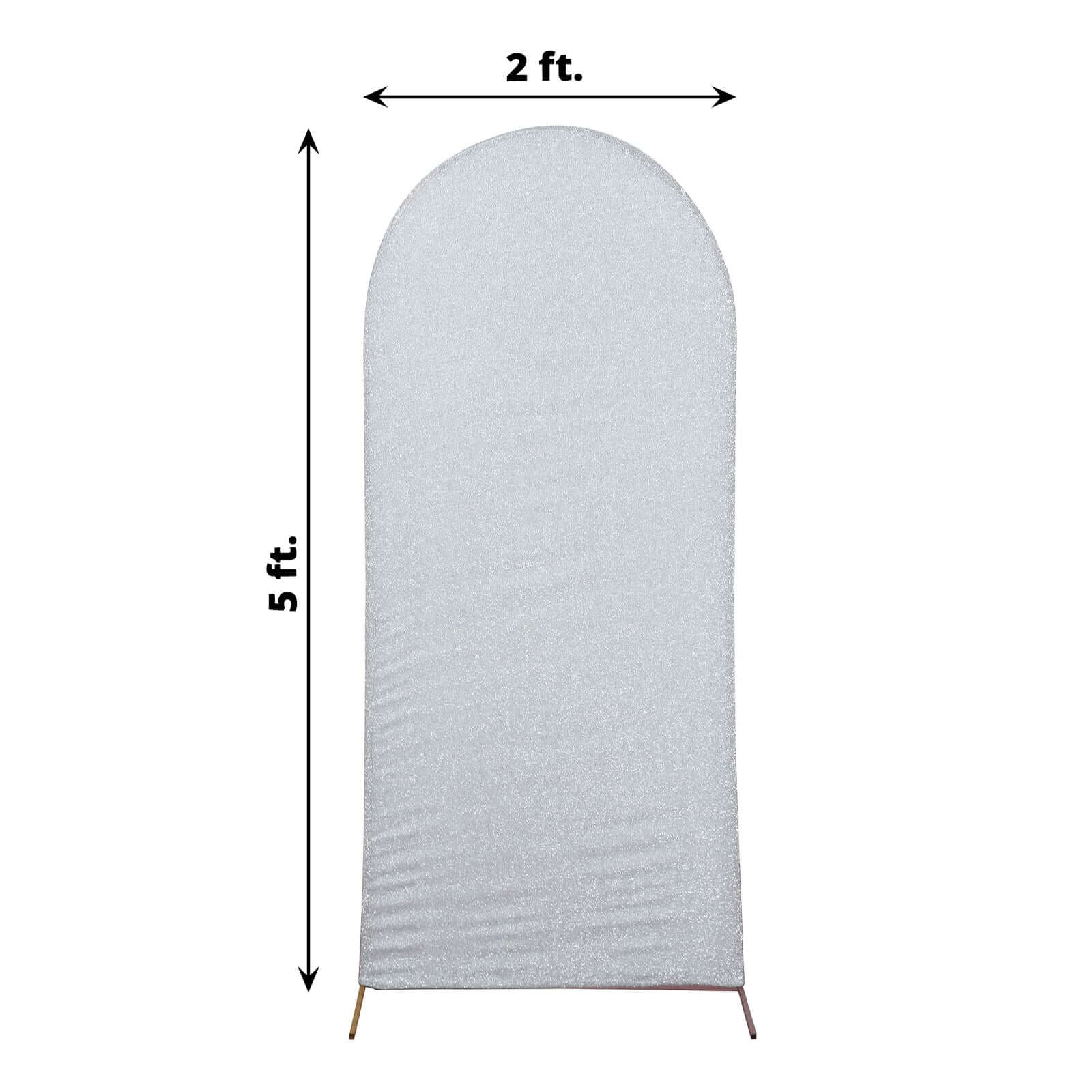 5ft Silver Shimmer Tinsel Spandex Chiara Backdrop Stand Cover For Fitted Round Top Wedding Arch - Bell Racket Store