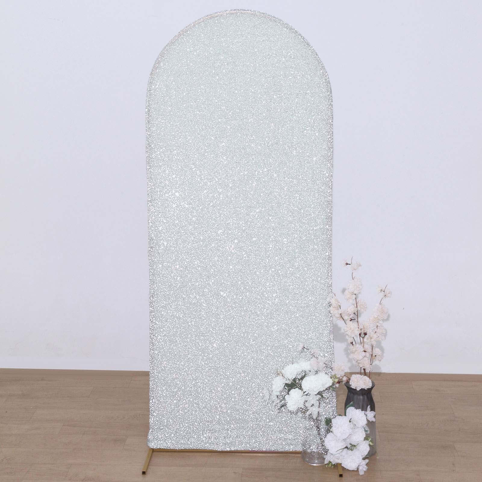 5ft Silver Shimmer Tinsel Spandex Chiara Backdrop Stand Cover For Fitted Round Top Wedding Arch - Bell Racket Store
