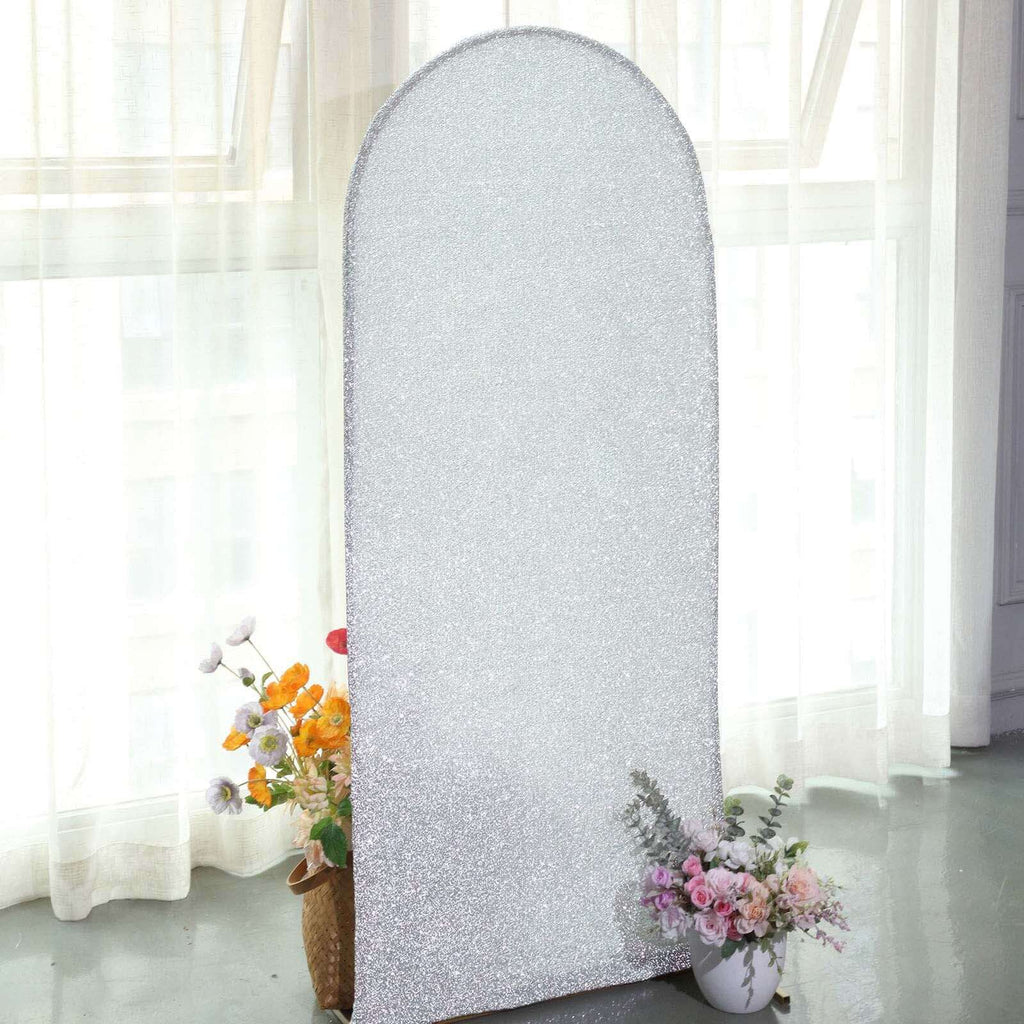 5ft Silver Shimmer Tinsel Spandex Chiara Backdrop Stand Cover For Fitted Round Top Wedding Arch - Bell Racket Store