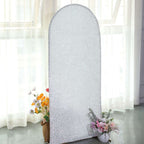 5ft Silver Shimmer Tinsel Spandex Chiara Backdrop Stand Cover For Fitted Round Top Wedding Arch - Bell Racket Store