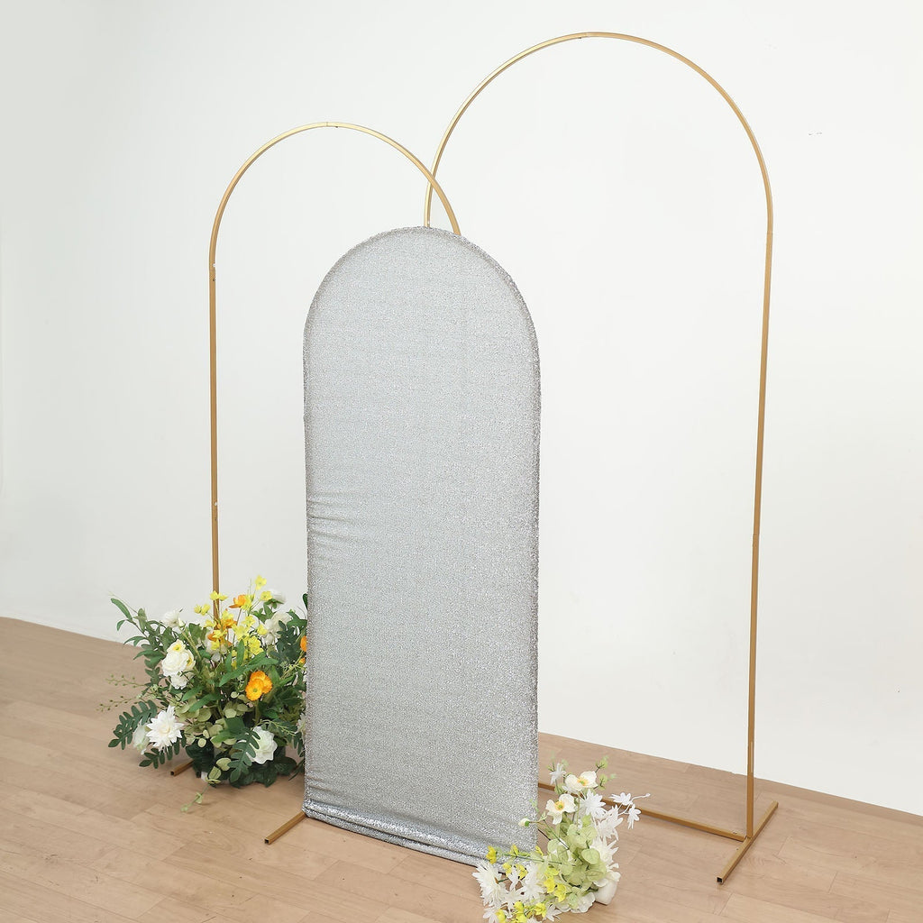 5ft Silver Shimmer Tinsel Spandex Chiara Backdrop Stand Cover For Fitted Round Top Wedding Arch - Bell Racket Store