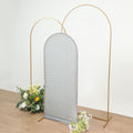 5ft Silver Shimmer Tinsel Spandex Chiara Backdrop Stand Cover For Fitted Round Top Wedding Arch - Bell Racket Store