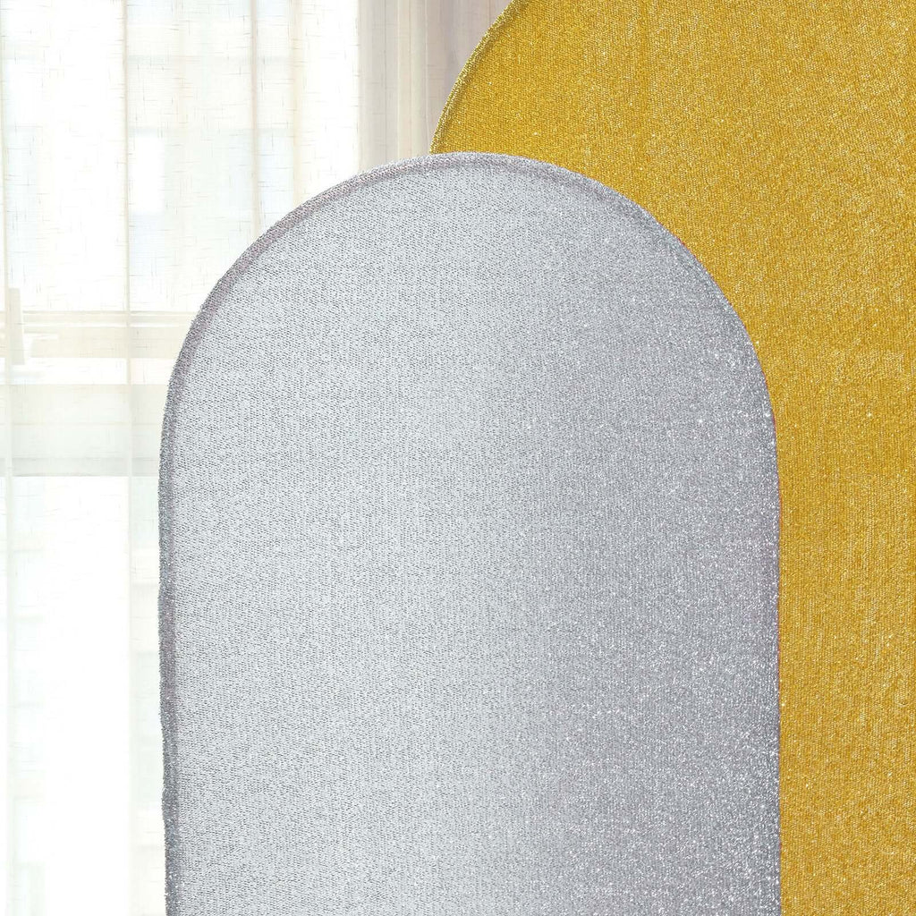 5ft Silver Shimmer Tinsel Spandex Chiara Backdrop Stand Cover For Fitted Round Top Wedding Arch - Bell Racket Store