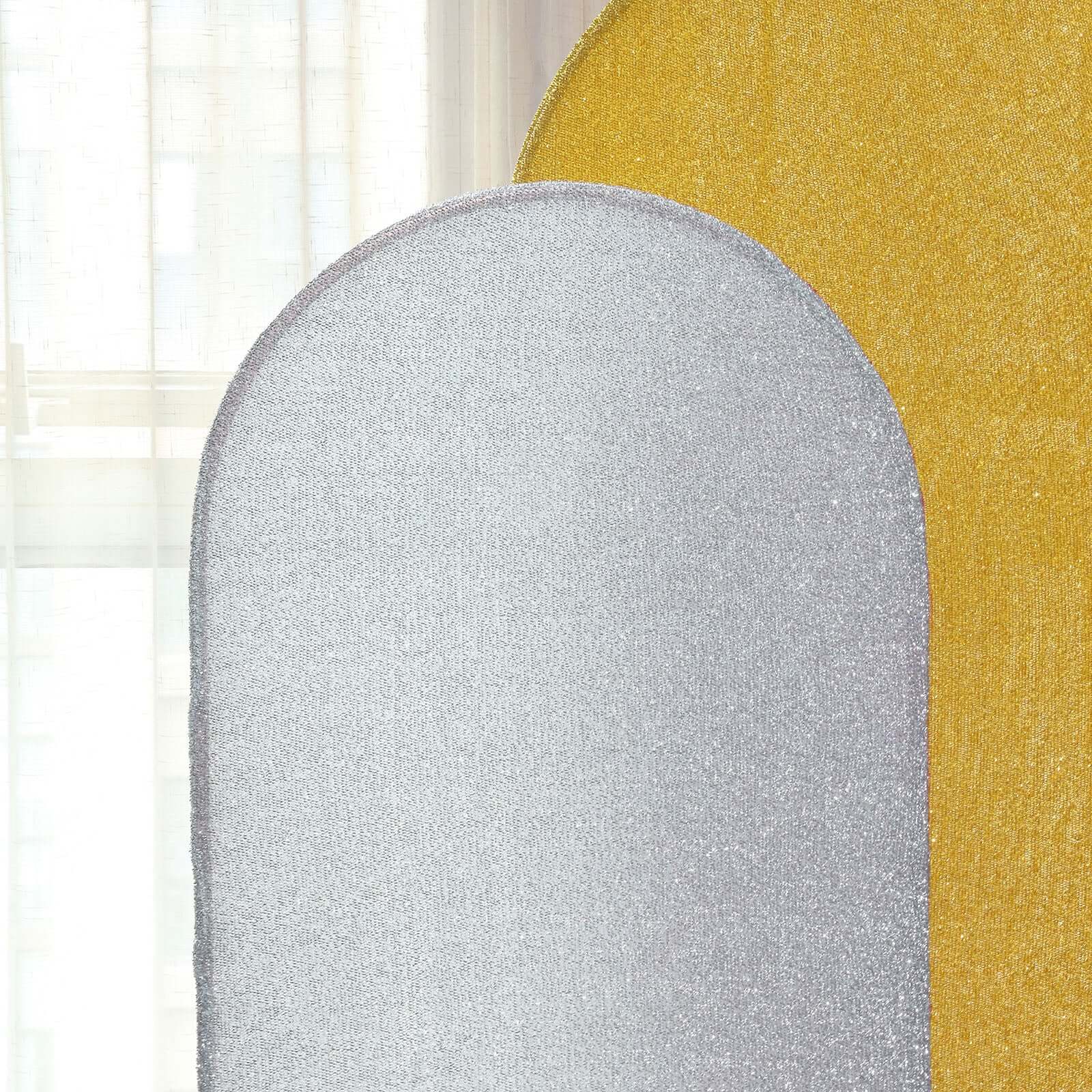 5ft Silver Shimmer Tinsel Spandex Chiara Backdrop Stand Cover For Fitted Round Top Wedding Arch - Bell Racket Store