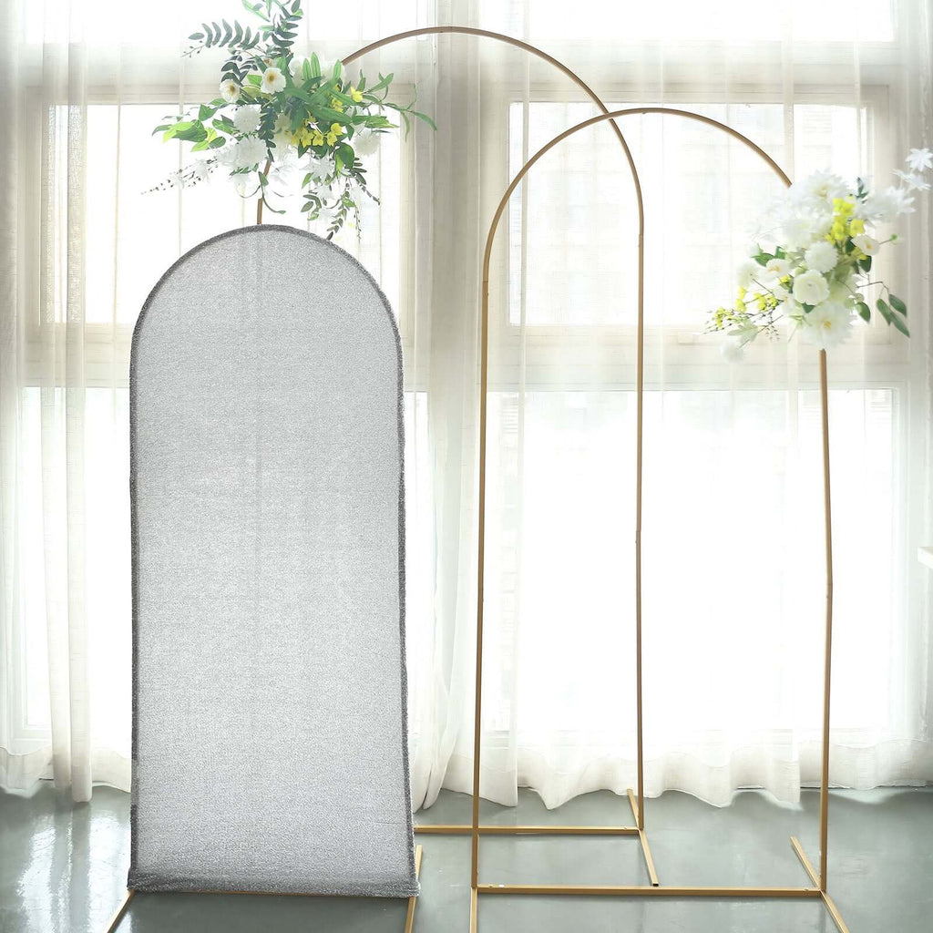 5ft Silver Shimmer Tinsel Spandex Chiara Backdrop Stand Cover For Fitted Round Top Wedding Arch - Bell Racket Store