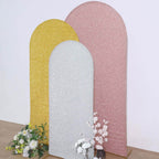 5ft Silver Shimmer Tinsel Spandex Chiara Backdrop Stand Cover For Fitted Round Top Wedding Arch - Bell Racket Store