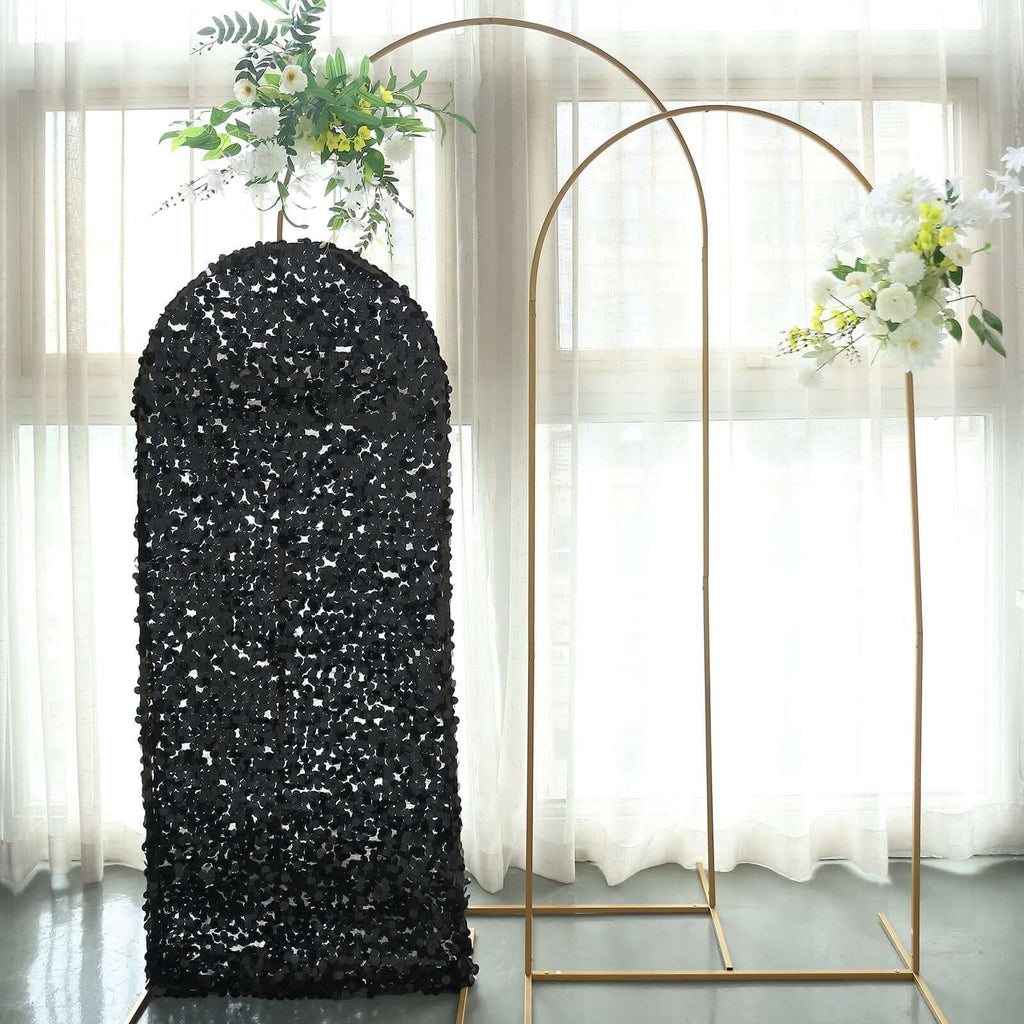 5ft Sparkly Black Double Sided Big Payette Sequin Chiara Backdrop Stand Cover For Fitted Round Top Wedding Arch - Bell Racket Store