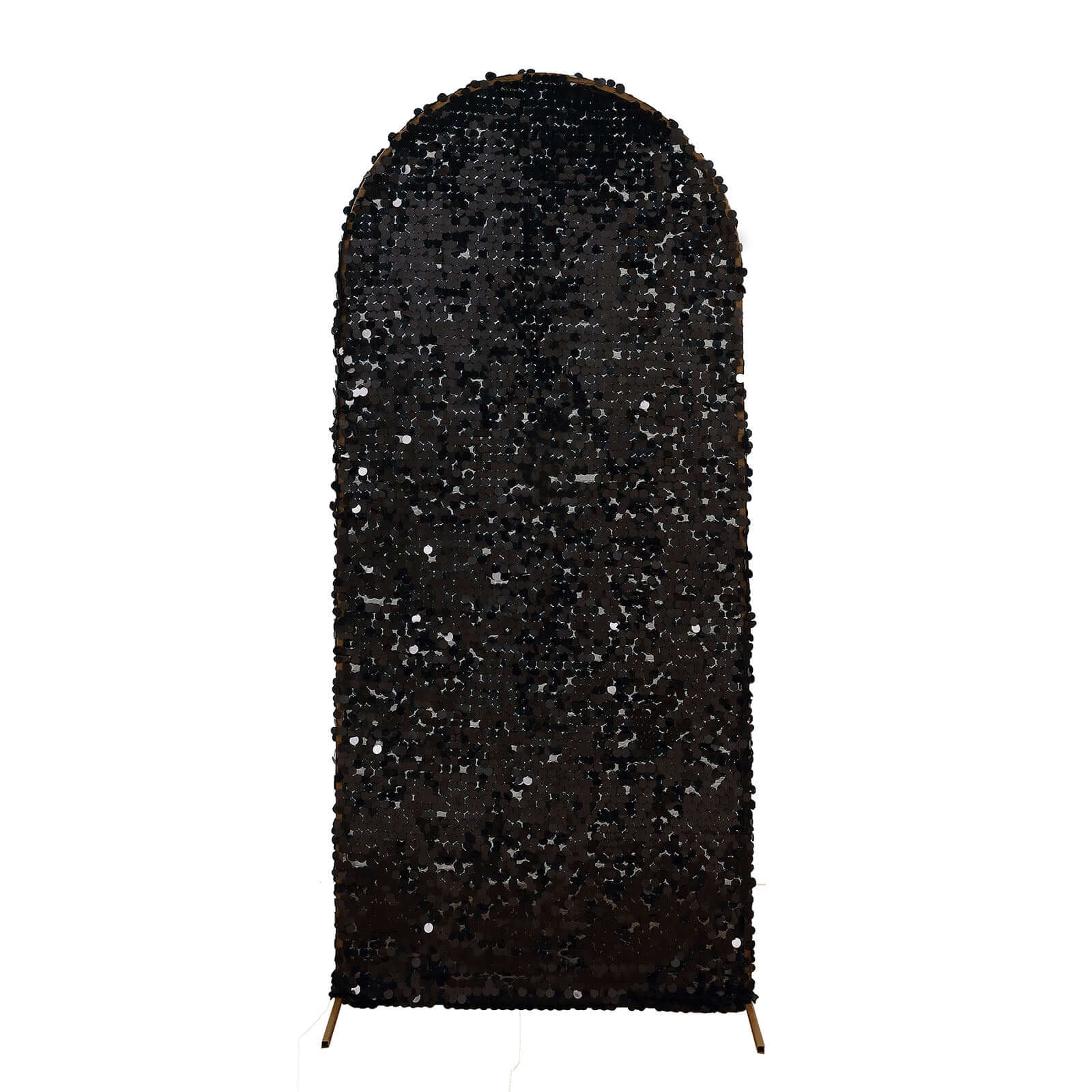 5ft Sparkly Black Double Sided Big Payette Sequin Chiara Backdrop Stand Cover For Fitted Round Top Wedding Arch - Bell Racket Store