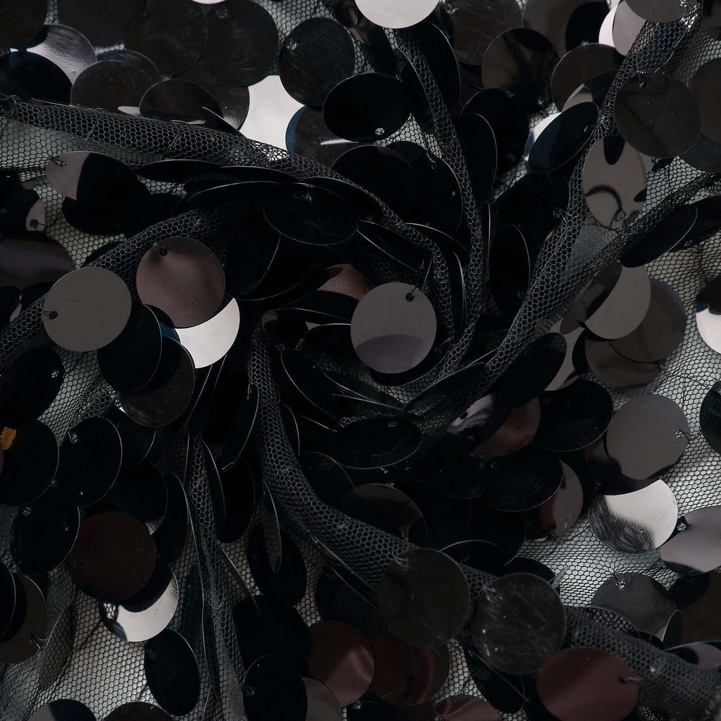 5ft Sparkly Black Double Sided Big Payette Sequin Chiara Backdrop Stand Cover For Fitted Round Top Wedding Arch - Bell Racket Store