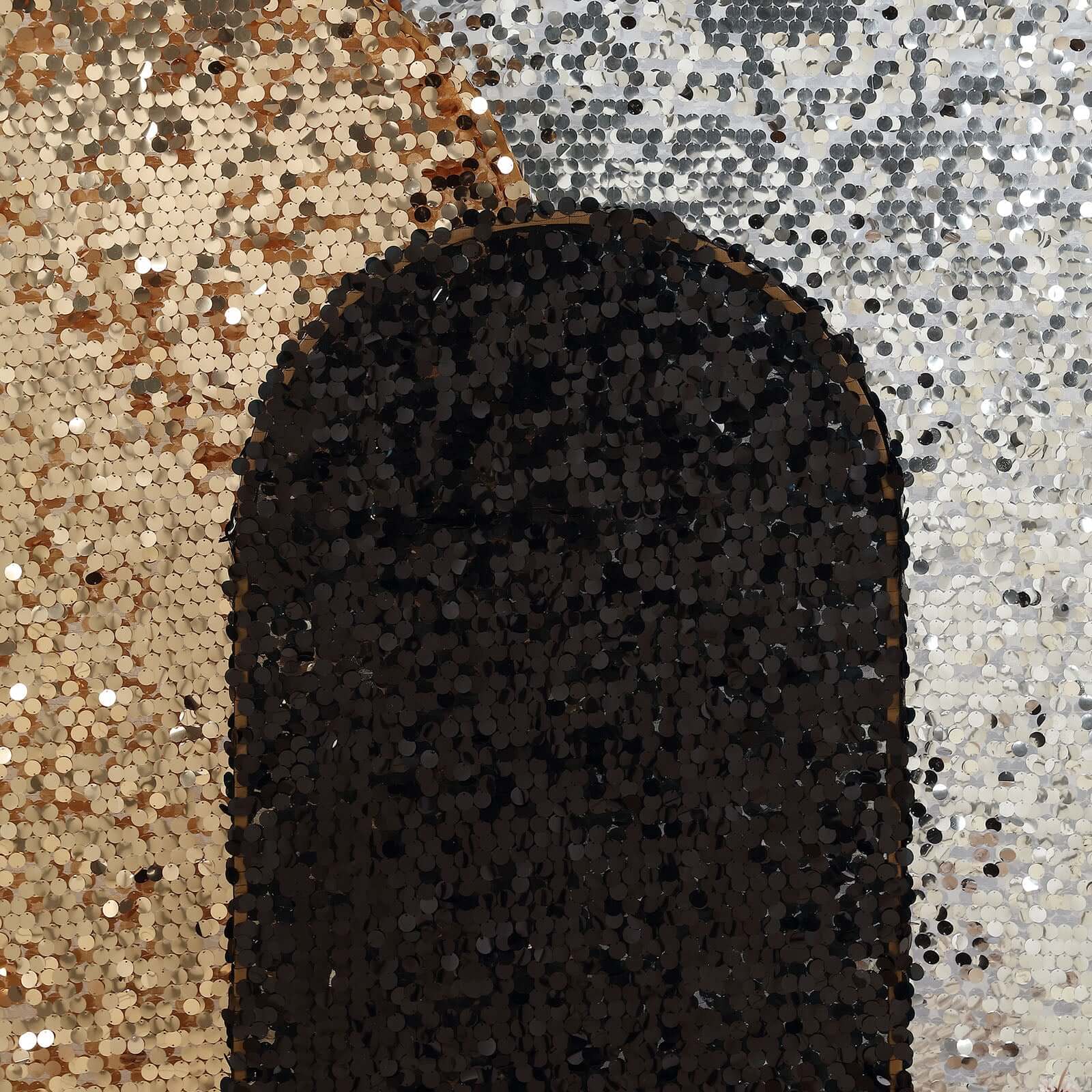 5ft Sparkly Black Double Sided Big Payette Sequin Chiara Backdrop Stand Cover For Fitted Round Top Wedding Arch - Bell Racket Store