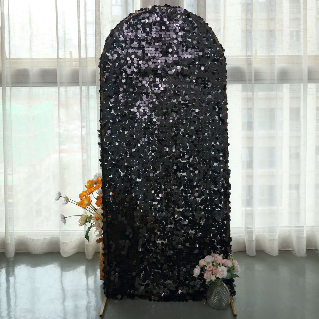 5ft Sparkly Black Double Sided Big Payette Sequin Chiara Backdrop Stand Cover For Fitted Round Top Wedding Arch - Bell Racket Store