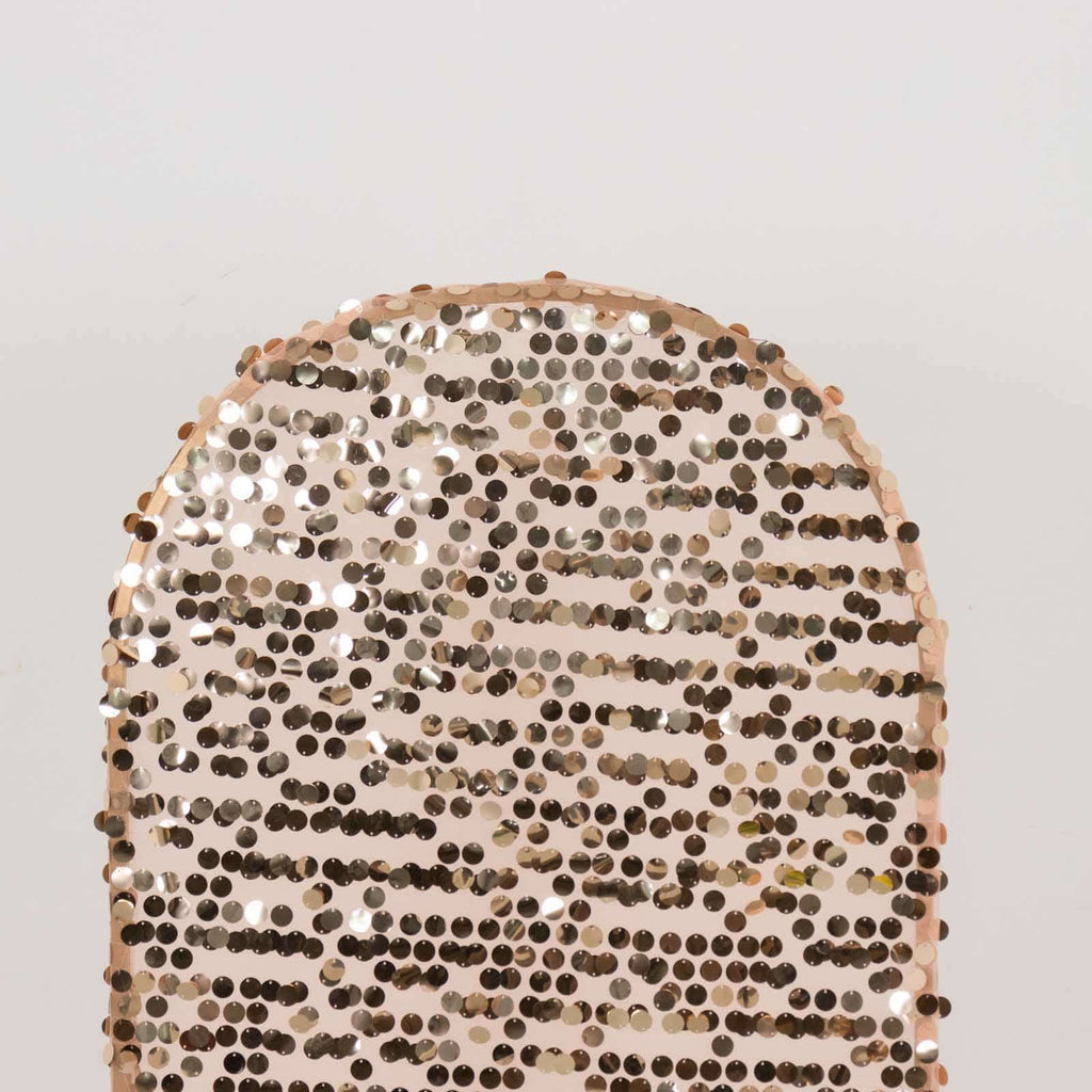 5ft Sparkly Rose Gold Big Payette Sequin Fitted Wedding Arch Cover for Round Top Chiara Backdrop Stand - Bell Racket Store