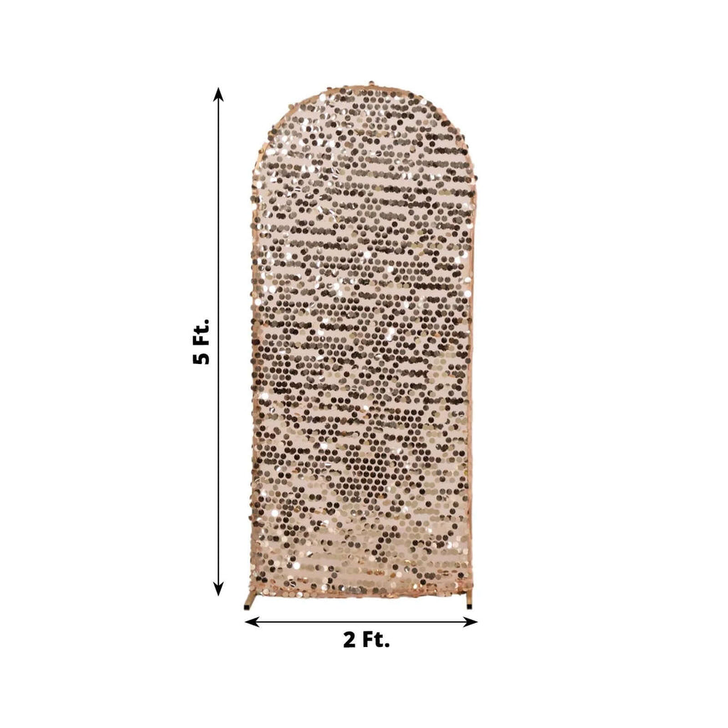 5ft Sparkly Rose Gold Big Payette Sequin Fitted Wedding Arch Cover for Round Top Chiara Backdrop Stand - Bell Racket Store