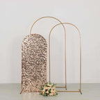 5ft Sparkly Rose Gold Big Payette Sequin Fitted Wedding Arch Cover for Round Top Chiara Backdrop Stand - Bell Racket Store