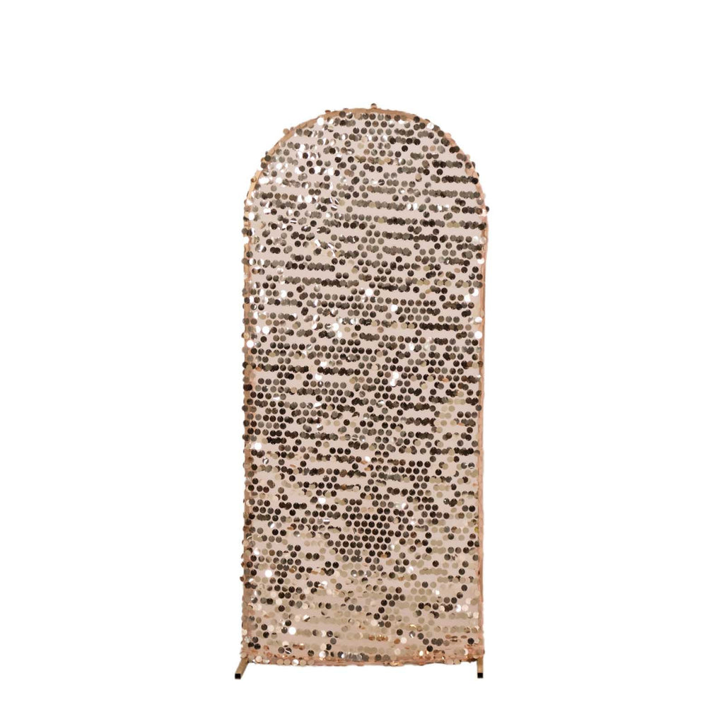 5ft Sparkly Rose Gold Big Payette Sequin Fitted Wedding Arch Cover for Round Top Chiara Backdrop Stand - Bell Racket Store