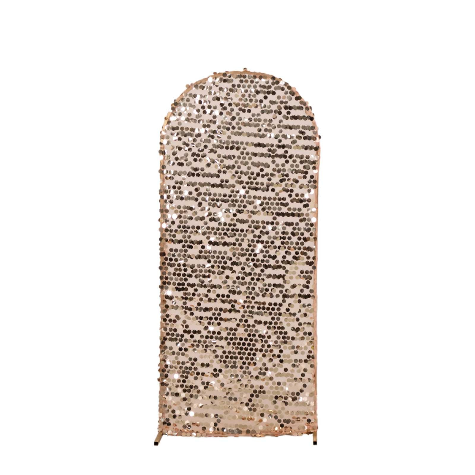 5ft Sparkly Rose Gold Big Payette Sequin Fitted Wedding Arch Cover for Round Top Chiara Backdrop Stand - Bell Racket Store