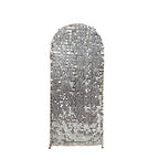 5ft Sparkly Silver Big Payette Sequin Fitted Wedding Arch Cover for Round Top Chiara Backdrop Stand - Bell Racket Store