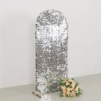 5ft Sparkly Silver Big Payette Sequin Fitted Wedding Arch Cover for Round Top Chiara Backdrop Stand - Bell Racket Store