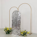 5ft Sparkly Silver Big Payette Sequin Fitted Wedding Arch Cover for Round Top Chiara Backdrop Stand - Bell Racket Store